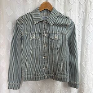 Old Navy Blue and White Striped Jean Jacket